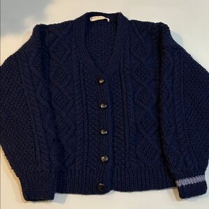 Gorgeous handmade thick Deep Blue Cable Knit cardigan Tigh Peat Phaidi Ireland